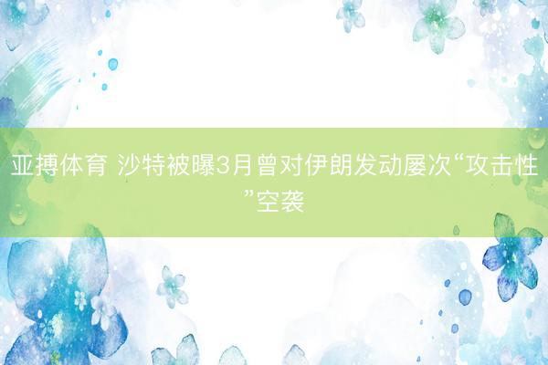 亚搏体育 沙特被曝3月曾对伊朗发动屡次“攻击性”空袭