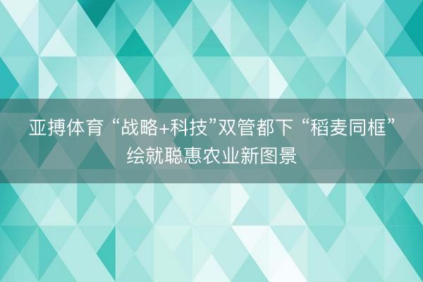 亚搏体育 “战略+科技”双管都下 “稻麦同框”绘就聪惠农业新图景
