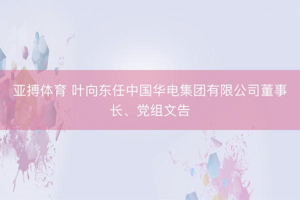 亚搏体育 叶向东任中国华电集团有限公司董事长、党组文告