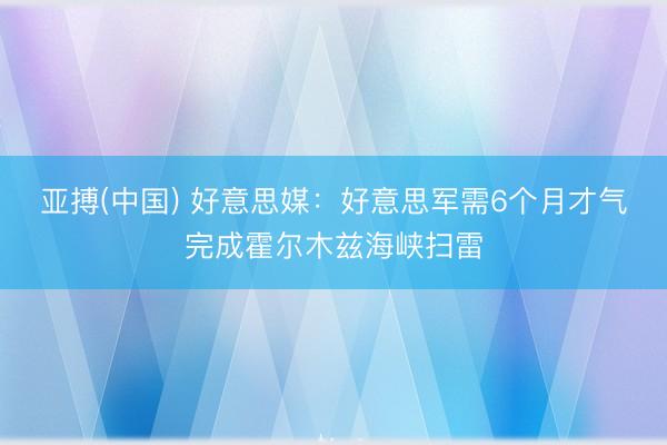 亚搏(中国) 好意思媒:好意思军需6个月才气完成霍尔木兹海峡扫雷